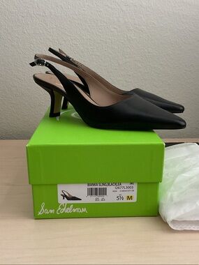 Sam Edelman Black Pointed-Toe Slingback Kitten Heels